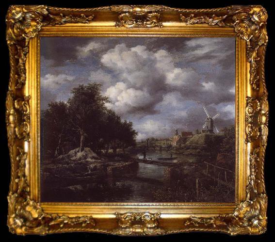 framed  Jacob van Ruisdael Landscape with a windmill  near town Moat, ta009-2